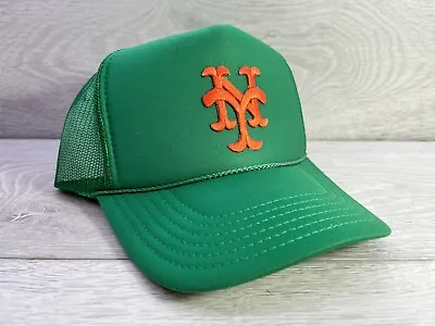 New York Mets Kelly Green Green Hat 5 Panel High Crown Trucker Snapback Vintage • $24.95