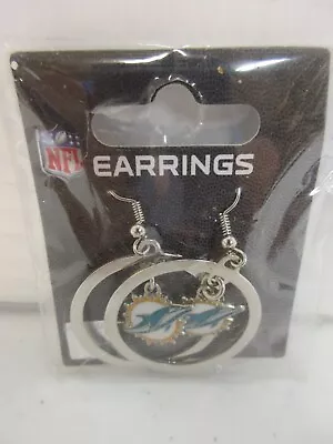 Miami Dolphins 1.25 Inch Hoop Earrings Dangling Dolphins NFL Jewelry NEW • $7.99