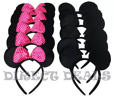 12 Minnie Mickey Mouse Ears Headbands Black Dark Pink Bow Party Favors Birthday • $12.99