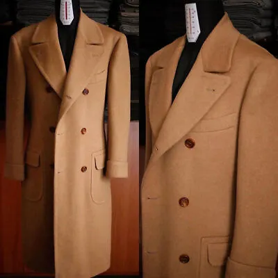 Camel Men's Cashmere Long Overcoats Double Breasted Wool Business Outdoor Coats • $76.15