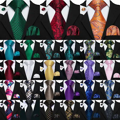 Mens Ties Blue Red Green Tie All Silk Necktie Jacquard Hanky Cufflinks Set • $11.99