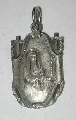 Vintage Sterling Silver Catholic Lady Saint Medal Pendant Jesus Sacred Heart • $18