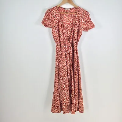 $34.95 • Buy Kookai Womens Wrap Dress Size 34 Aus 6 Red Floral Short Sleeve Midi 063385