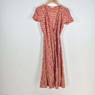$34.95 • Buy Kookai Womens Wrap Dress Size 34 Aus 6 Red Floral Short Sleeve Midi 063385