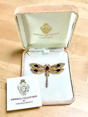 Vintage Tatiana Faberge Imperial Collection Dragonfly Rhinestone Brooch Pin Box • $230