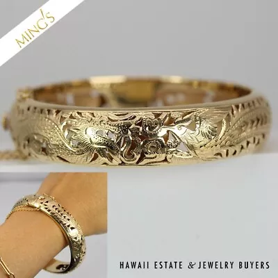 Ming's Dragon & Phoenix 15mm Hinged Bangle Bracelet Size 7 26.8g 14K Yellow Gold • $5100