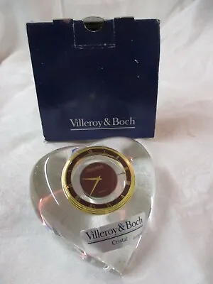 Vintage Villeroy & Boch Crystal Heart Quartz Clock Paperweight MIB • $29.99