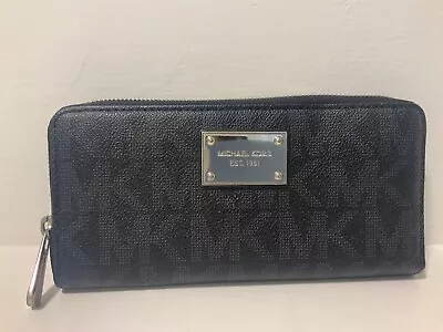 Michael Kors Wallet Black Zip Around Accordion Canvas Signature MK Monogram • $34.99