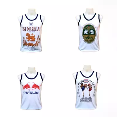 Tank Top Vest Sportwear Sleeveless Shirt White Muaythai Redbull Chang Singha  • £23.40