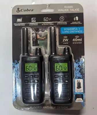 Cobra RX Series Rugged Anti-Slip Walkie Talkies 2-Pack RX685 Black BRAND NEW • $44.95