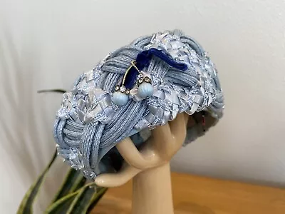 Vintage Women's Marche Blue Hat Tam Church Spring Wedding Made In Italy 22 Woven • $55