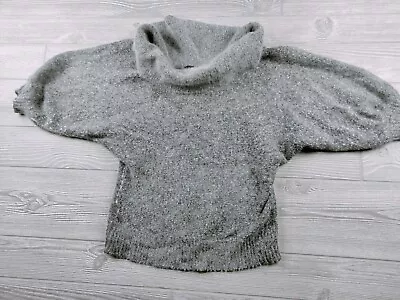 IB Diffusion Sweater Womens M Grey Silk Angora Blend Short Sleeve Wide Neck • $18.27