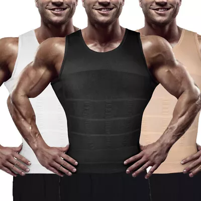 Men Abdomen Compression Shirts Slimming Body Shaper Vest Undershirt Workout Tops • £13.99