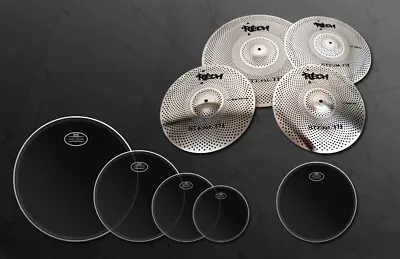 Low Volume Cymbals Rech Stealth Cymbal Set Pack + Bag + 2 Ply Mesh Drum Heads  • $315