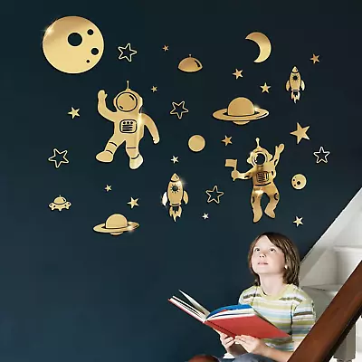 3D Acrylic Mirror Wall Stickers Astronaut Rocket Planet Spacecraft Wall Decals F • £17.96