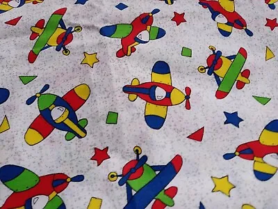 Vintage 1995 Airplane Colorful Kids Cotton Fabric Quilting Crafts Stutz Horowitz • $20