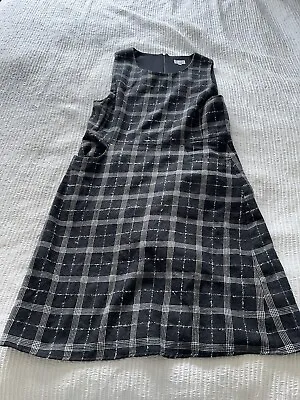 £29.99 • Buy Lovely Brora Charcoal Grey Check Wool Blend Pinafore Dress Size 8-10 SMALL HOLES