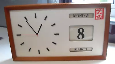 LARGE SIZE VINTAGE 1970s BANK INDUSTRIAL PERPETUAL CALENDAR TEAK WALL CLOCK • £249.99