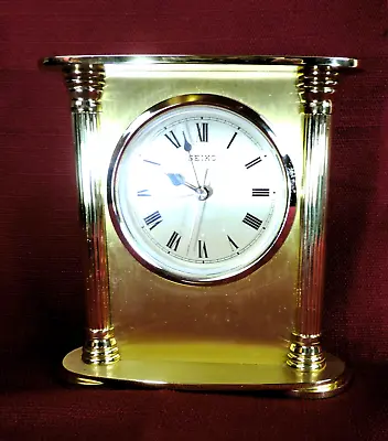 SEIKO Vintage Brass Mantel Shelf Or Desk Alarm Clock QHE102GLH Tested Working • $34