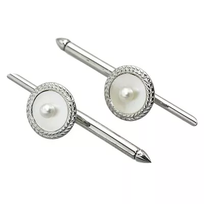 Mikimoto 18K White Gold Pearl Shell Cufflinks Business Men Excellent A2142 • $398