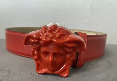 Nib VersaceMen's Medusa Head Buckle Canna Red Leather Belt. Sz 36” /90 $525 • $295