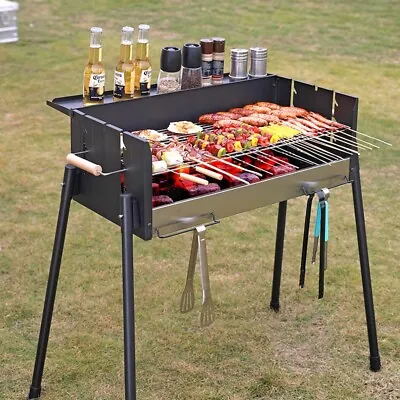 Windshield Large Charcoal BBQ Grill Portable Outdoor Barbecue Foldable Camping • $121.46