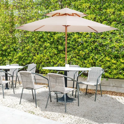 £60.99 • Buy 2.7 M Double Tier Outdoor Patio Garden Sun Umbrella Sunshade Wooden Parasol