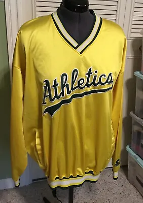 Oakland Athletics V Neck Pullover Jacket Jersey Sz 2XL Gold Starter ?Vintage • $62.50