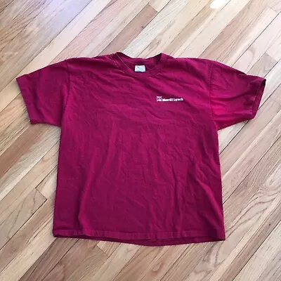 VTG 90s Merrill Lynch T-Shirt Burgundy XL USA Single Stitch Wall Street Bull • $26.99