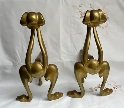 Vintage Antique Art Nouveau Pair Brass Fire Dogs Andirons • $63.13