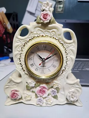 Beautiful Victorian Style Mantle Clock Roses/Gold Trim~ Ceramic~Works • $19.95