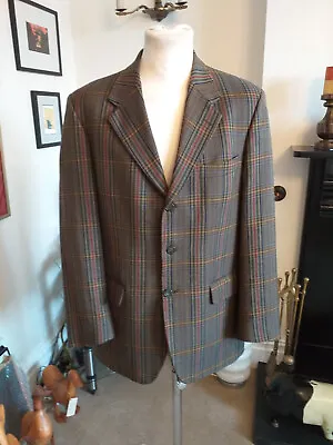 MAGEE Tailored Geneva T3 Pure New Wool Blazer Size 40R Brown Check Tweed Country • £15
