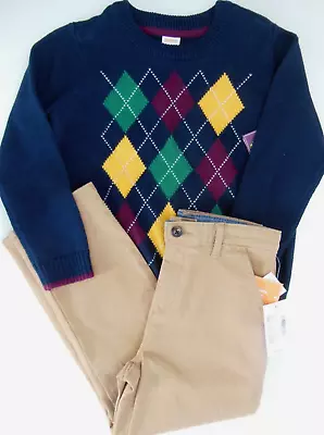 Gymboree Boys 5 5T Cotton Knit Argyle Sweater PREP SCHOOL & Classic Pants NWT • $22.99