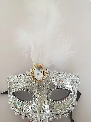 Feather Masquerade Ball Mask Venetian Glitter Fancy Dress Eye Mask • £5.23