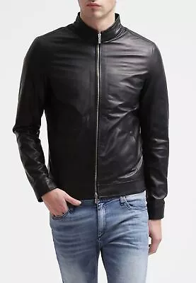 New Leather Jacket Mens Biker Motorcycle Real Leather Coat Slim Fit Black #1057 • $118