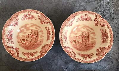 Johnson Bros Old Britain Castles 6” Soup Cereal Bowls Red Transferware Set Of 2 • $19.50