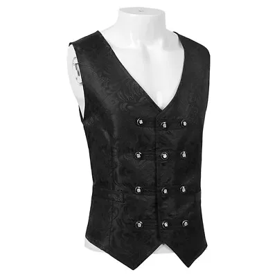 Waistcoat Mens Brocade Tailored Formal Gothic Steampunk Victorian Cosplay • £22.99