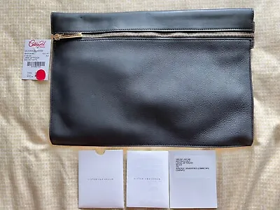 NWT VICTORIA BECKHAM Large Black Calf Leather Zip Clutch Folio Made In ITALY • $249