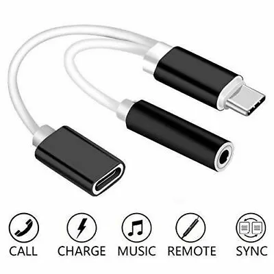$2.44 • Buy USB Type C To 3.5mm Aux Audio Charging Adapter Splitter Headphone Jack Black