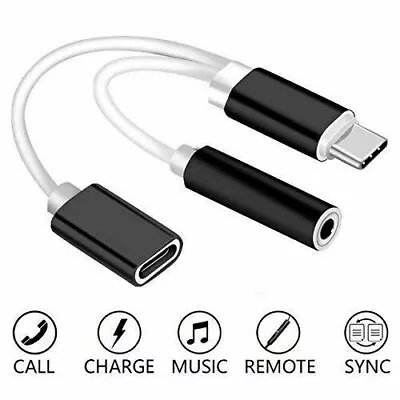 USB Type C To 3.5mm Aux Audio Charging Adapter Splitter Headphone Jack Black • $2.44