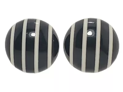 Vtg Gerda Lynggaard Monies Large Round Dome Black & White Strip Earrings Signed • $200