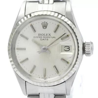 Vintage ROLEX Oyster Perpetual Date 6517 White Gold Steel Ladies Watch BF569937 • $1576.07