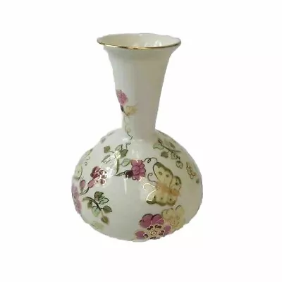 Vintage Zsolnay Hungary Floral Hand Painted Bud Vase With Butterfly & Gold Trim • £18.34