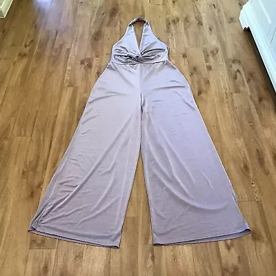 Missguided Wide Leg Shimmery Halter Neck Jumpsuit In Pale Lilac /GreySize 14 • £8.99