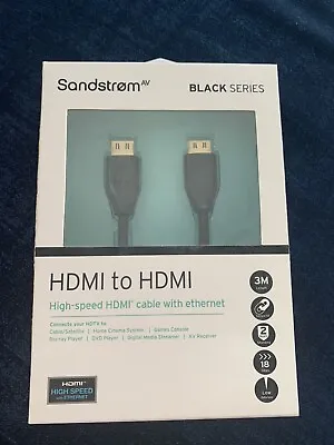 Sandstrom BLACK SERIES HDMI To HDMI 3m High Speed HDMI Cable With Ethernet  • £20