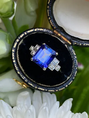 Art Deco Tanzanite And Diamond Ring Platinum 0.18ct + 2.75ct • £1695