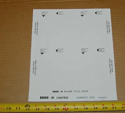 Rowe AMI CD-100 Jukebox Blank Title Strip Cards - Full Sheets 25 X 4 = 100 • $39.95