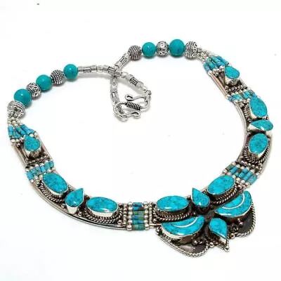 Tibetan Turquoise Gemstone Handmade Engagement Gift Nepali Necklace 18  N17 • $20.99