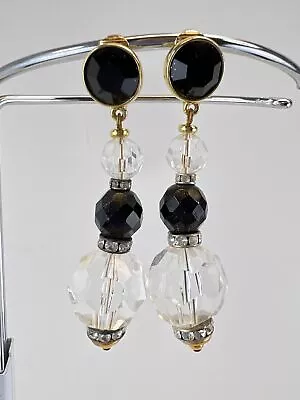 $59 • Buy Ben Amun Crystal Black Gold Rhinestone Dangle Clip On Earrings