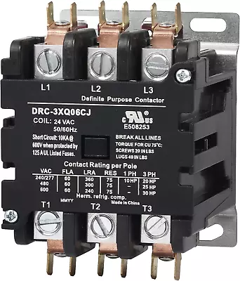 Sunlee Controls 60 Amp 3 Pole Contactor 120v Coil DP Contactor HVAC Contactor... • $96.28